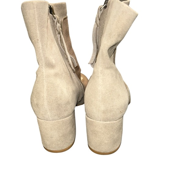 Toms Evie Floral Embroidered Suede Canvas Block Heel Boot Taupe Women's Size 7.5 - Picture 6 of 13